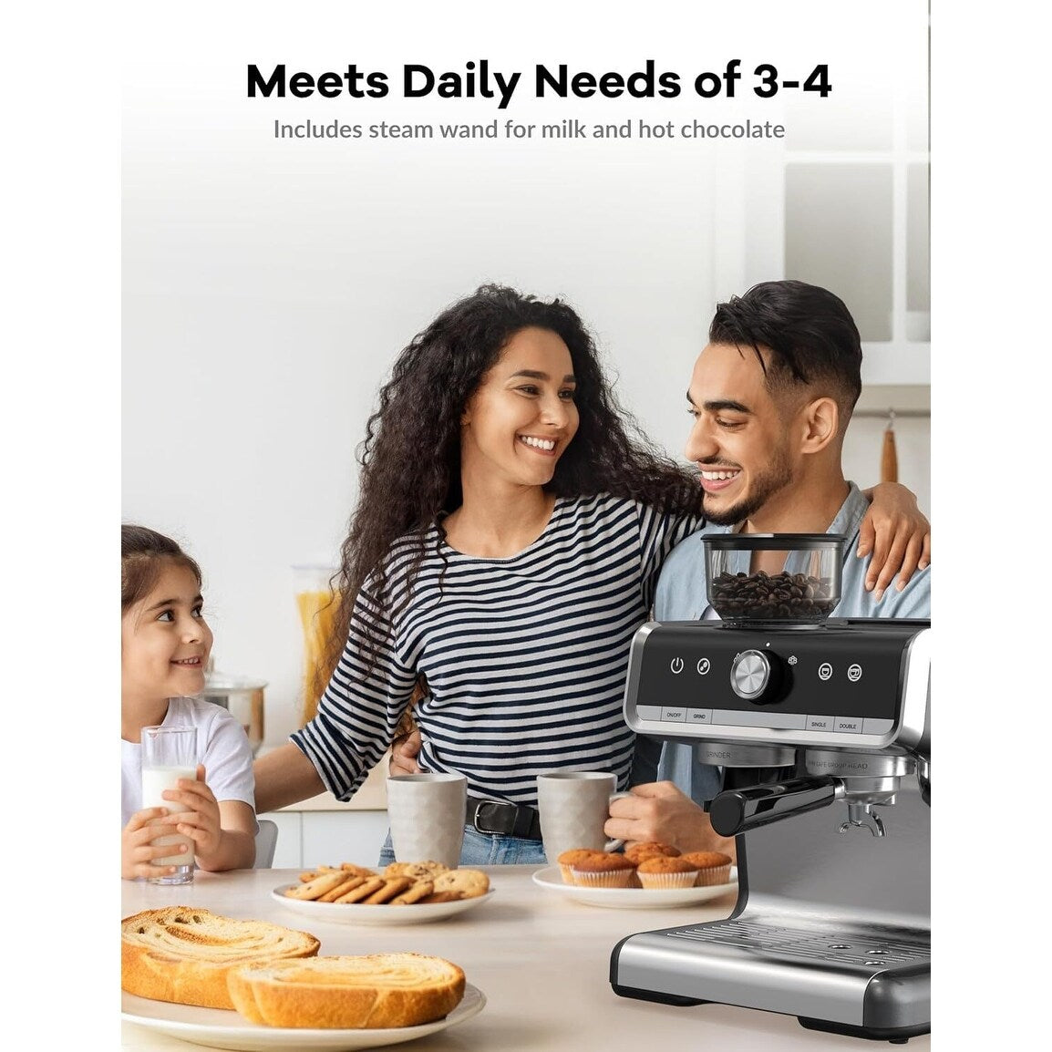 Macchina per caffè espresso semiautomatica da 20 bar con macinacaffè e montalatte