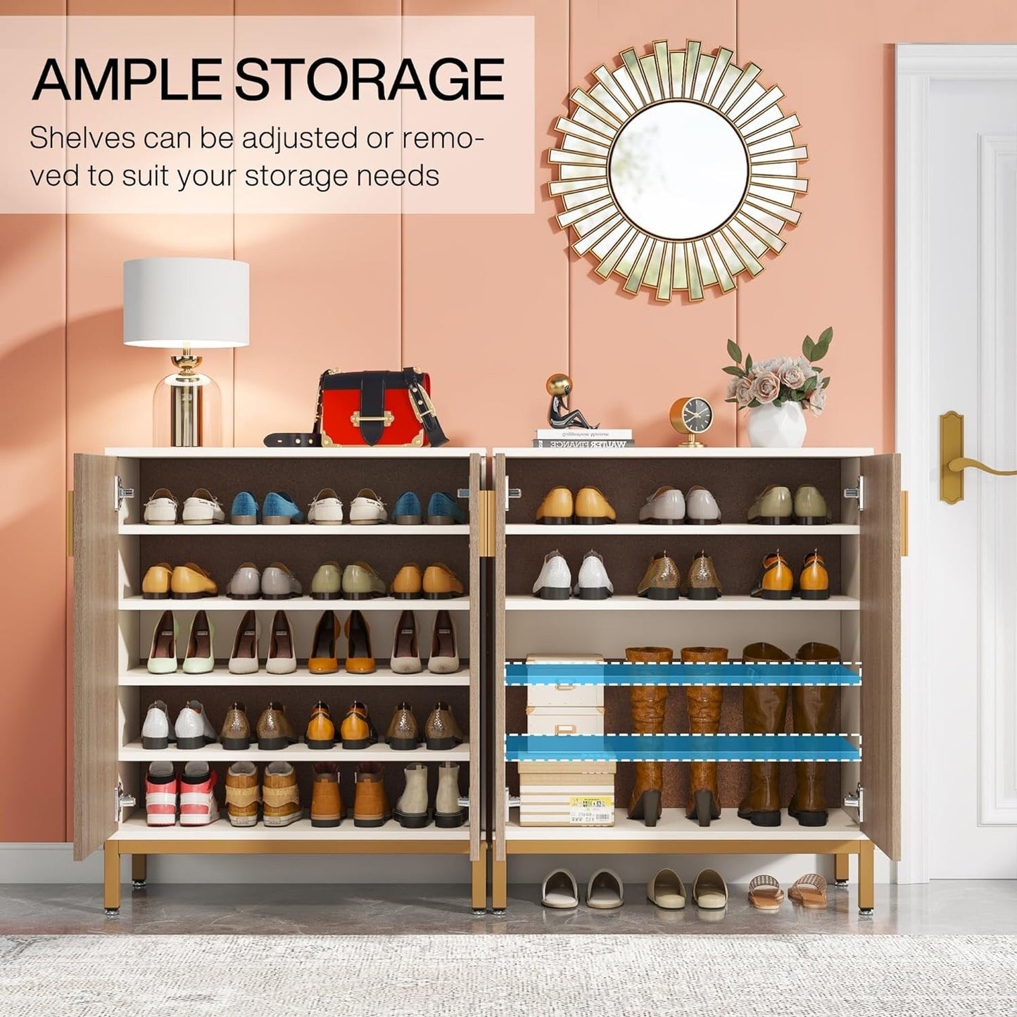 Mobiletto portascarpe moderno con ante per 20 paia di scarpe, portascarpe indipendente a 6 ripiani per ingresso