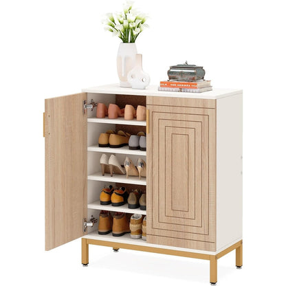 Scarpiera da 20 paia, scarpiera moderna da 37,4 pollici con ante, bianca e oro