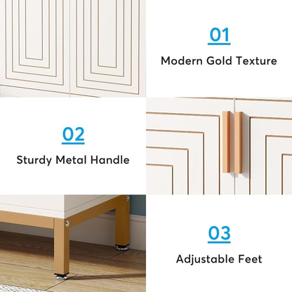 Scarpiera da 20 paia, scarpiera moderna da 37,4 pollici con ante, bianca e oro