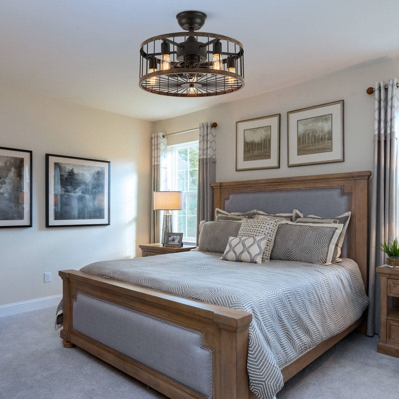 Ventilatore da soffitto a basso profilo da 20 pollici, moderno, con finitura in legno da fattoria, con luce e telecomando