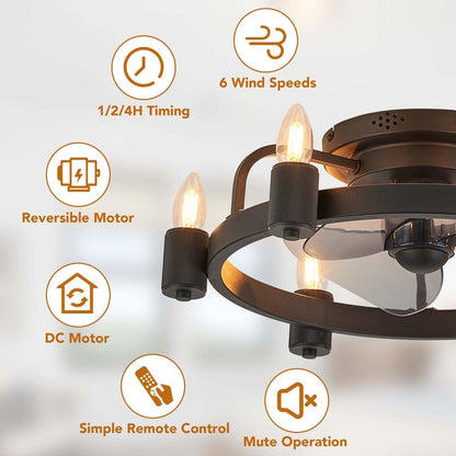 Ventilatore da soffitto moderno da 20 pollici, con luce a LED a basso profilo, montaggio a filo, con telecomando, per soggiorno