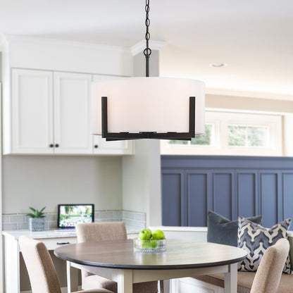 Lampadario a sospensione nero opaco da 22 pollici a 4 luci con paralume a tamburo bianco - 22 W