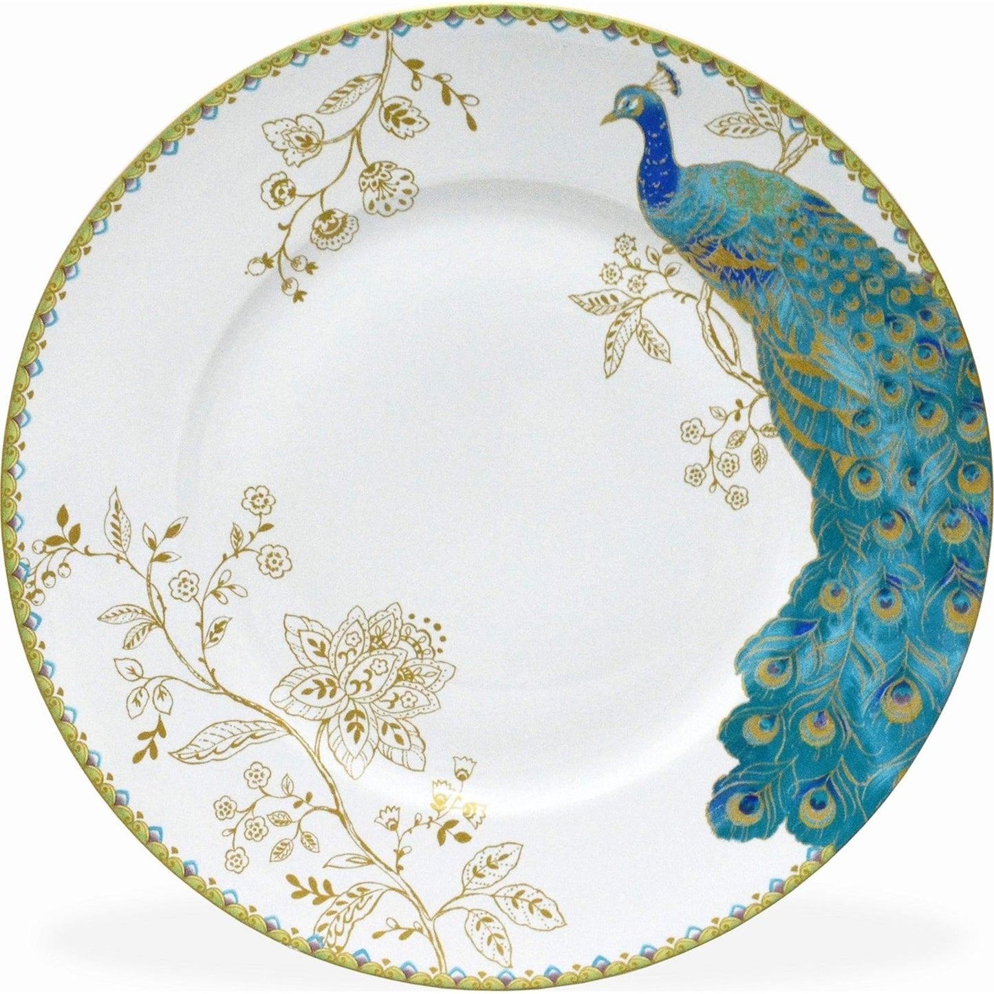 222 Fifth Peacock Garden Set di stoviglie in porcellana da 16 pezzi con piatti rotondi, ciotole e tazze, bianco