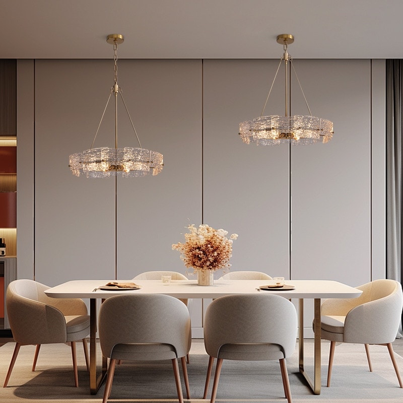 Lampadario moderno in cristallo dorato da 23,6 pollici, 6 luci, lampada a sospensione Glam Drum per isola cucina sala da pranzo