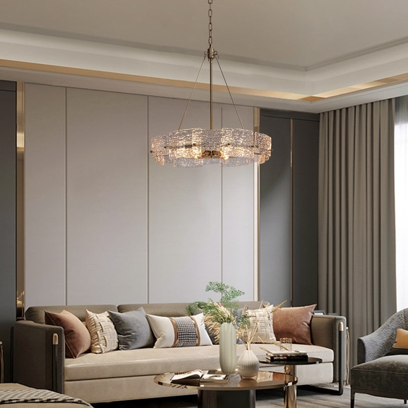 Lampadario moderno in cristallo dorato da 23,6 pollici, 6 luci, lampada a sospensione Glam Drum per isola cucina sala da pranzo