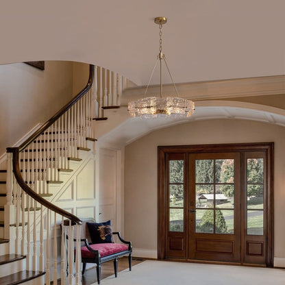 Lampadario moderno in cristallo dorato da 23,6 pollici, 6 luci, lampada a sospensione Glam Drum per isola cucina sala da pranzo