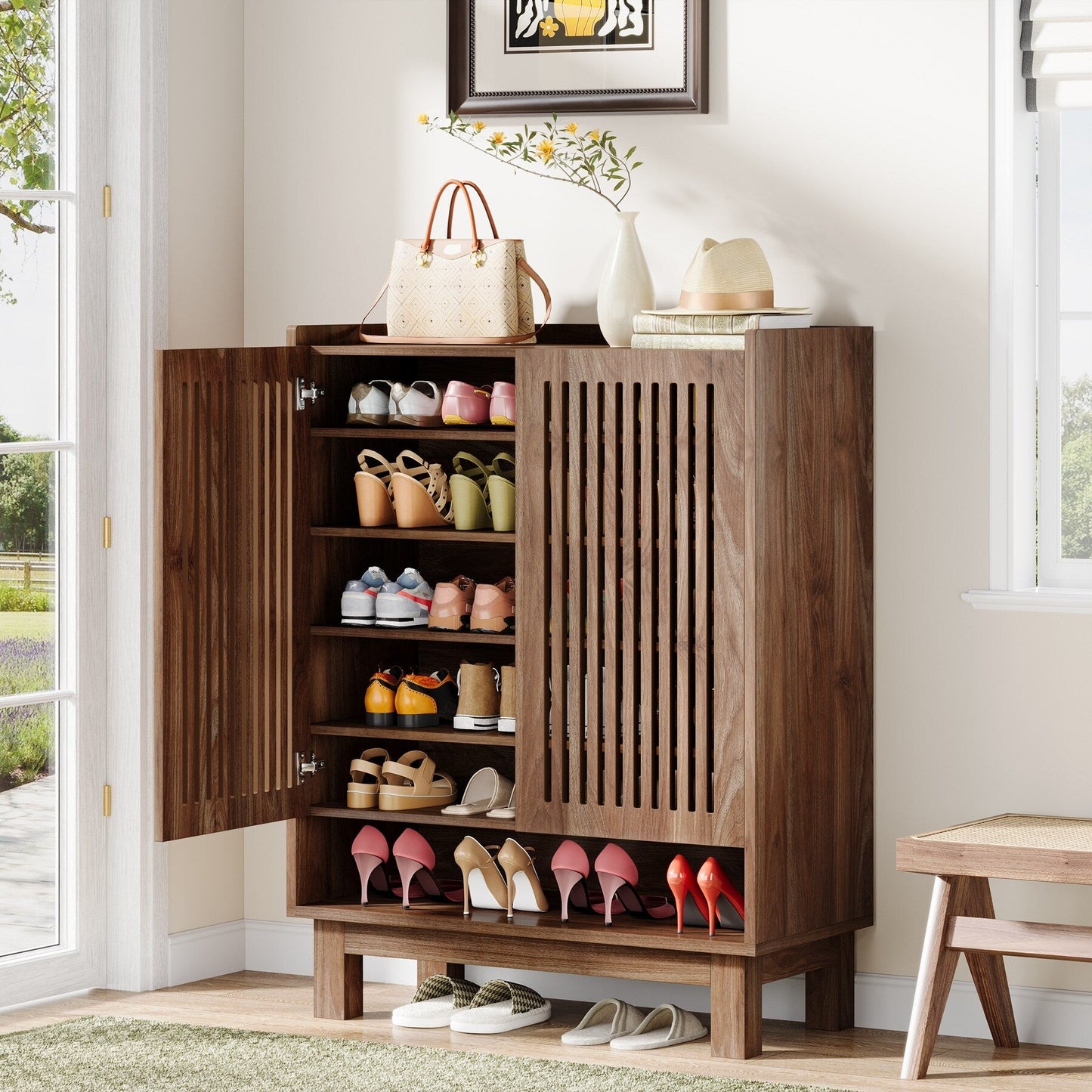Mobiletto portascarpe con anta per ingresso e soggiorno, per 24 paia di scarpe