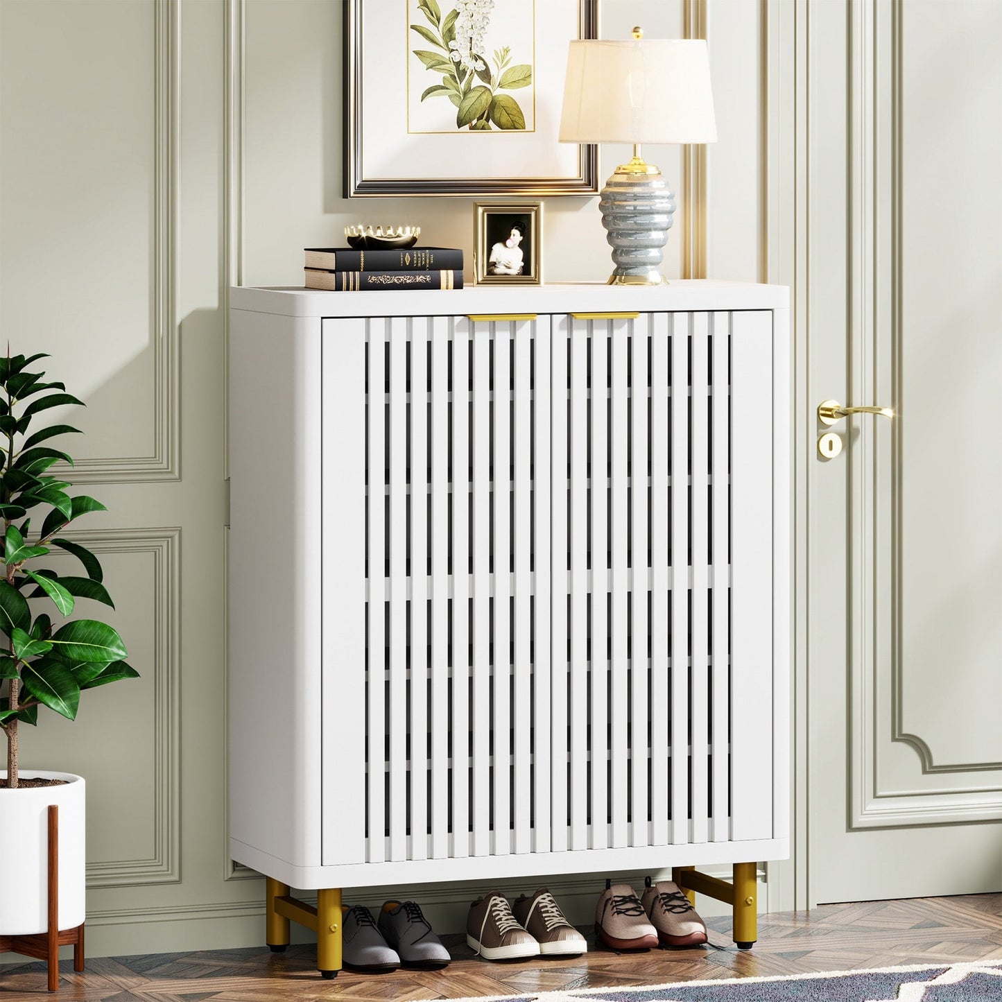 Mobiletto portascarpe con anta per ingresso e soggiorno, per 24 paia di scarpe