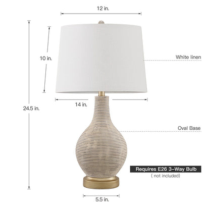Lampada da tavolo in stile fattoria beige/oro lavato da 24,5 pollici con paralume in lino bianco (set di 2) - 24,5 H