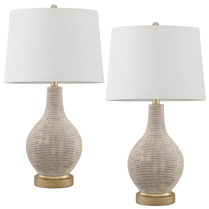 Lampada da tavolo in stile fattoria beige/oro lavato da 24,5 pollici con paralume in lino bianco (set di 2) - 24,5 H