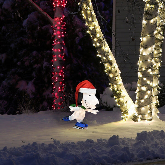 24 decorazioni da giardino preilluminate a LED 3D Peanuts Snoopy pattinatore