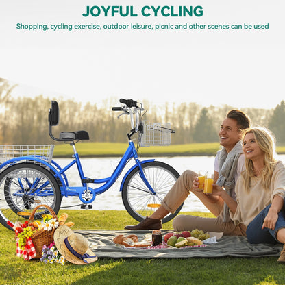 26 Tricicli per adulti a 3 ruote, bici a 7 velocità