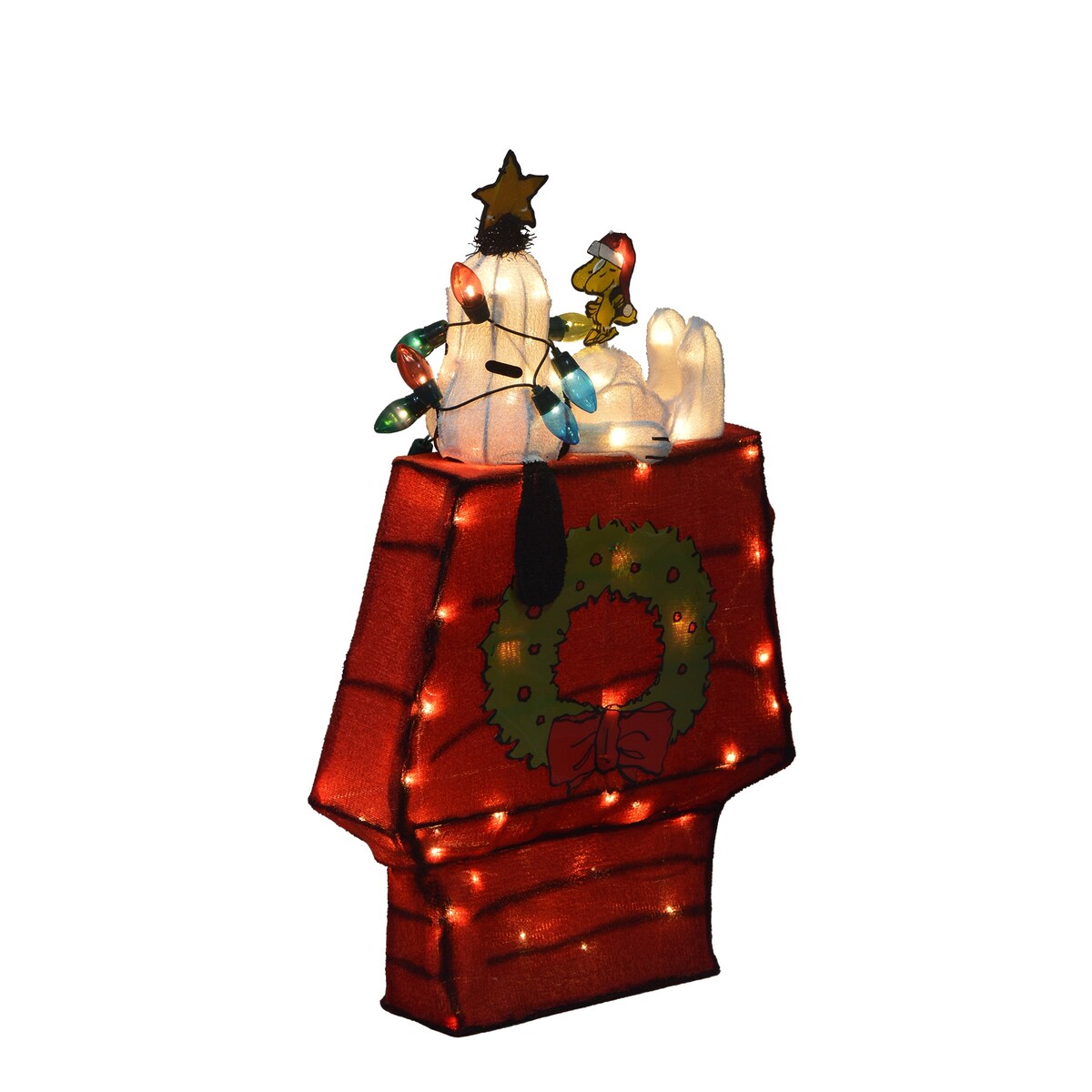 26 decorazioni da giardino preilluminate a LED 3D dei Peanuts raffiguranti Snoopy sulla cuccia con stella