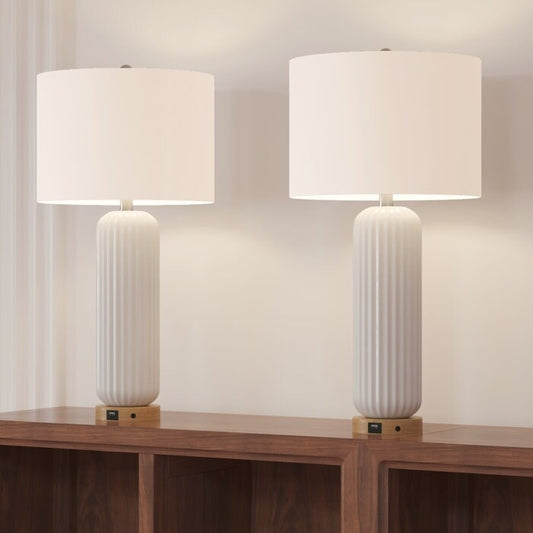 Set di 2 lampade da tavolo bianche in ceramica con USB (set da 2)