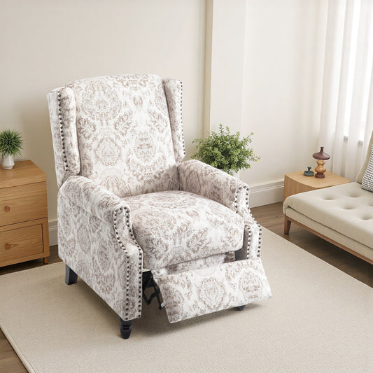 Poltrona reclinabile manuale con schienale a spinta, in lino vintage floreale, da 29'' di larghezza