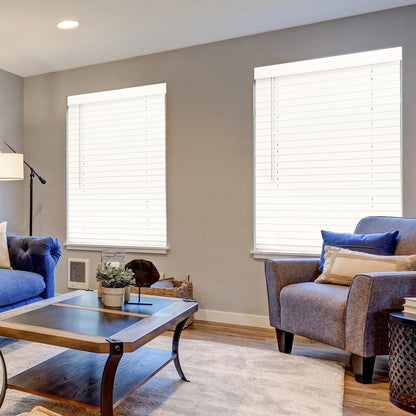 2 tende in finto legno senza fili - Bianco brillante