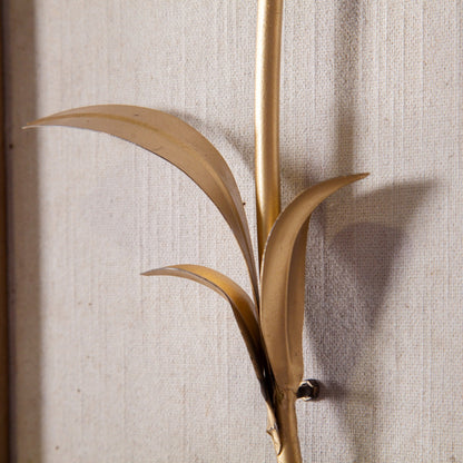 Decorazione da parete con bouquet di fiori in metallo bianco e oro e cornice in legno (set da 2)