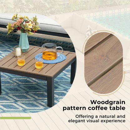 Set di divani componibili da giardino da 10 posti, struttura in acciaio con rivestimento E, set da conversazione con tavolino laterale incorporato, cuscino grigio