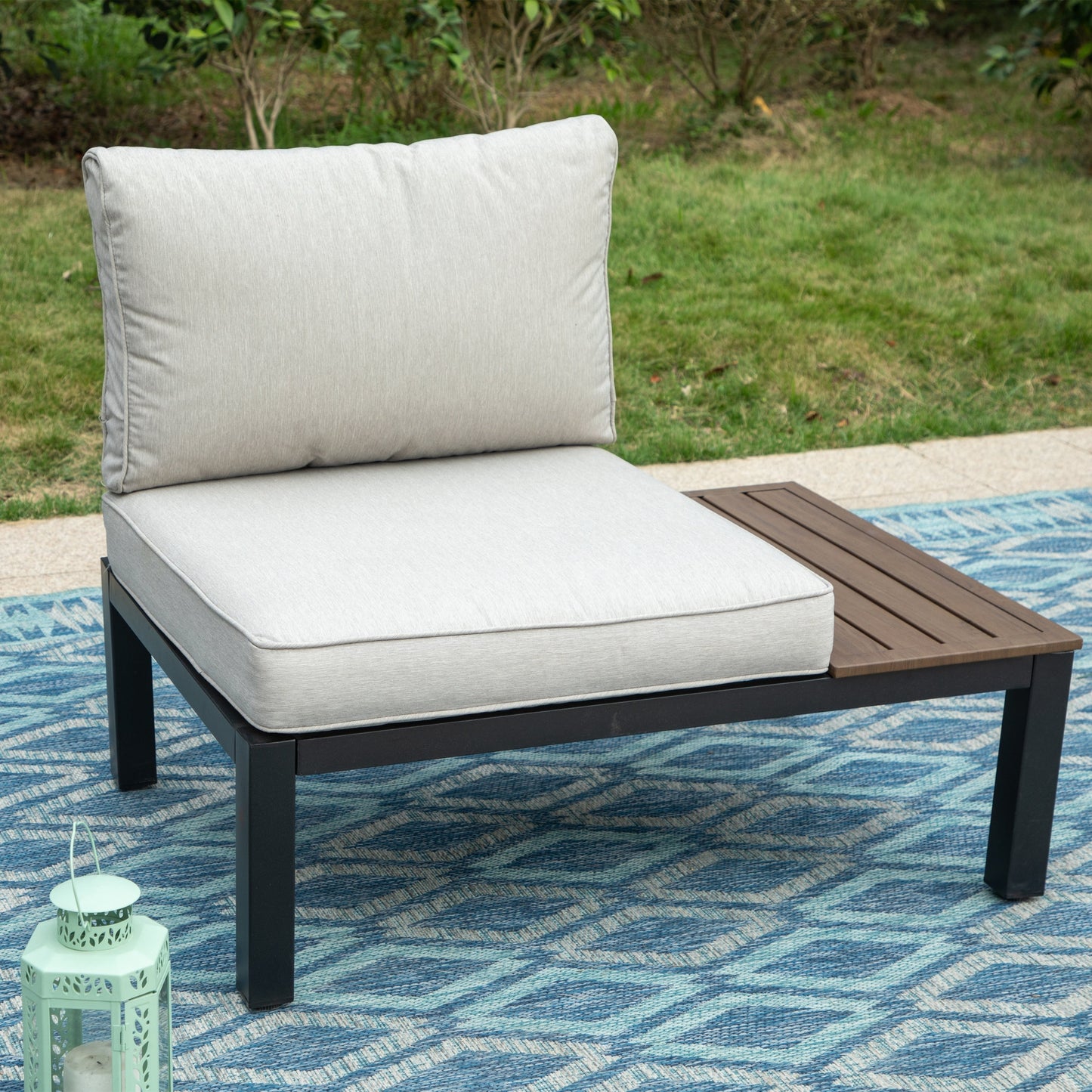 Set di divani componibili da giardino da 10 posti, struttura in acciaio con rivestimento E, set da conversazione con tavolino laterale incorporato, cuscino grigio