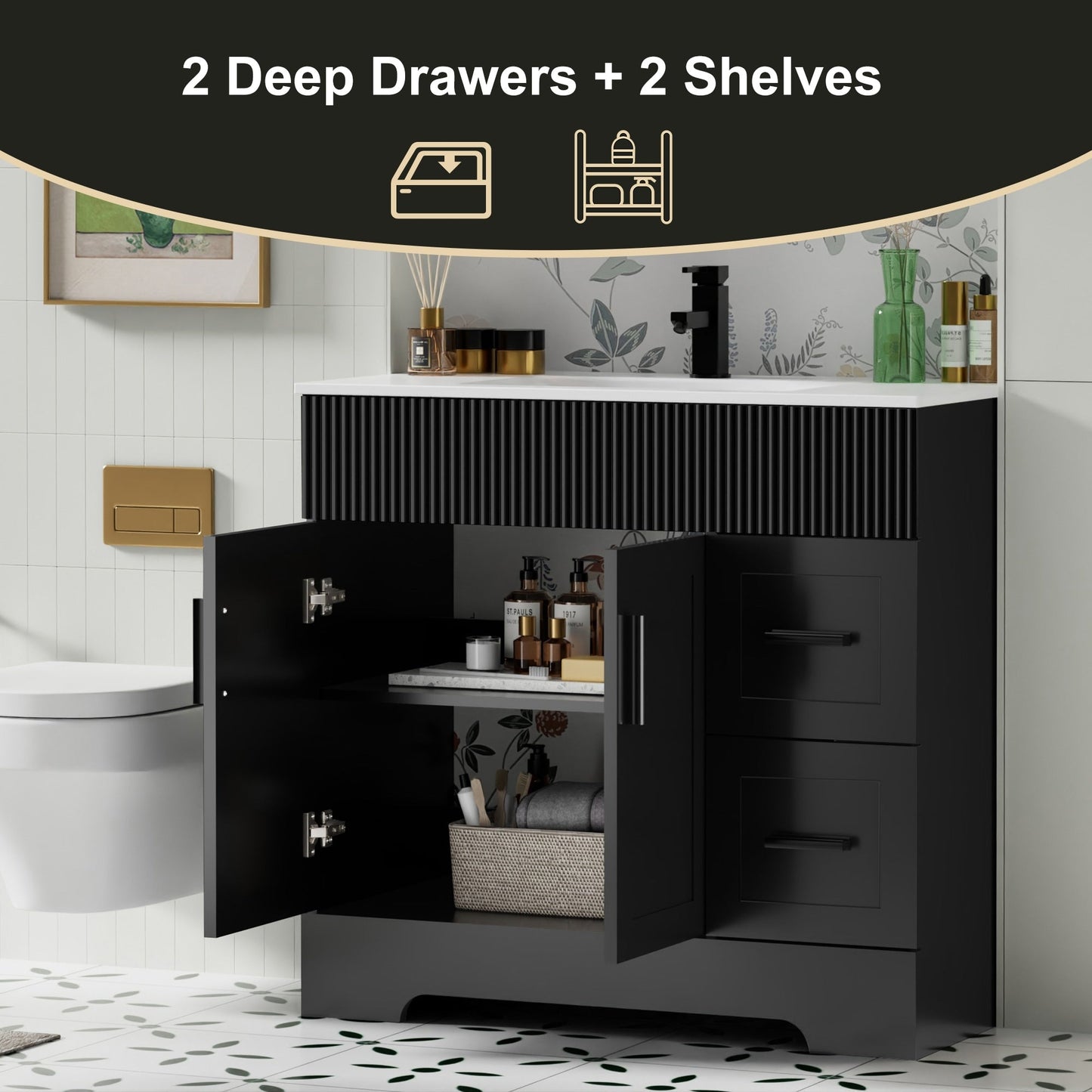 Mobile bagno Wavy Line 30/36/48 con lavabo e rubinetto