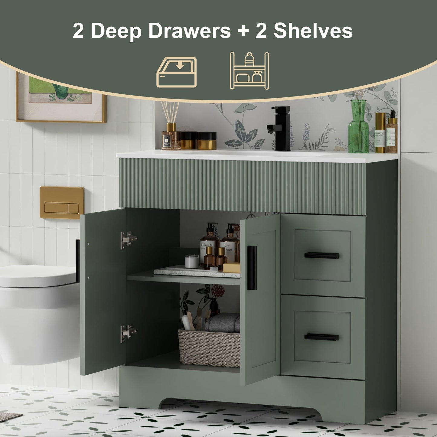 Mobile bagno Wavy Line 30/36/48 con lavabo e rubinetto