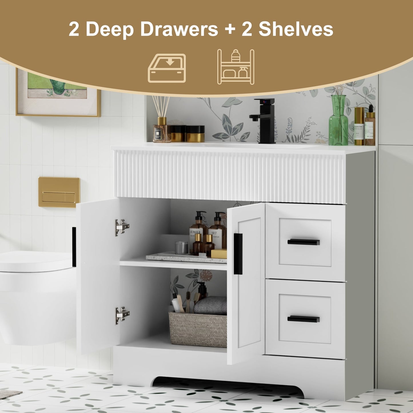 Mobile bagno Wavy Line 30/36/48 con lavabo e rubinetto