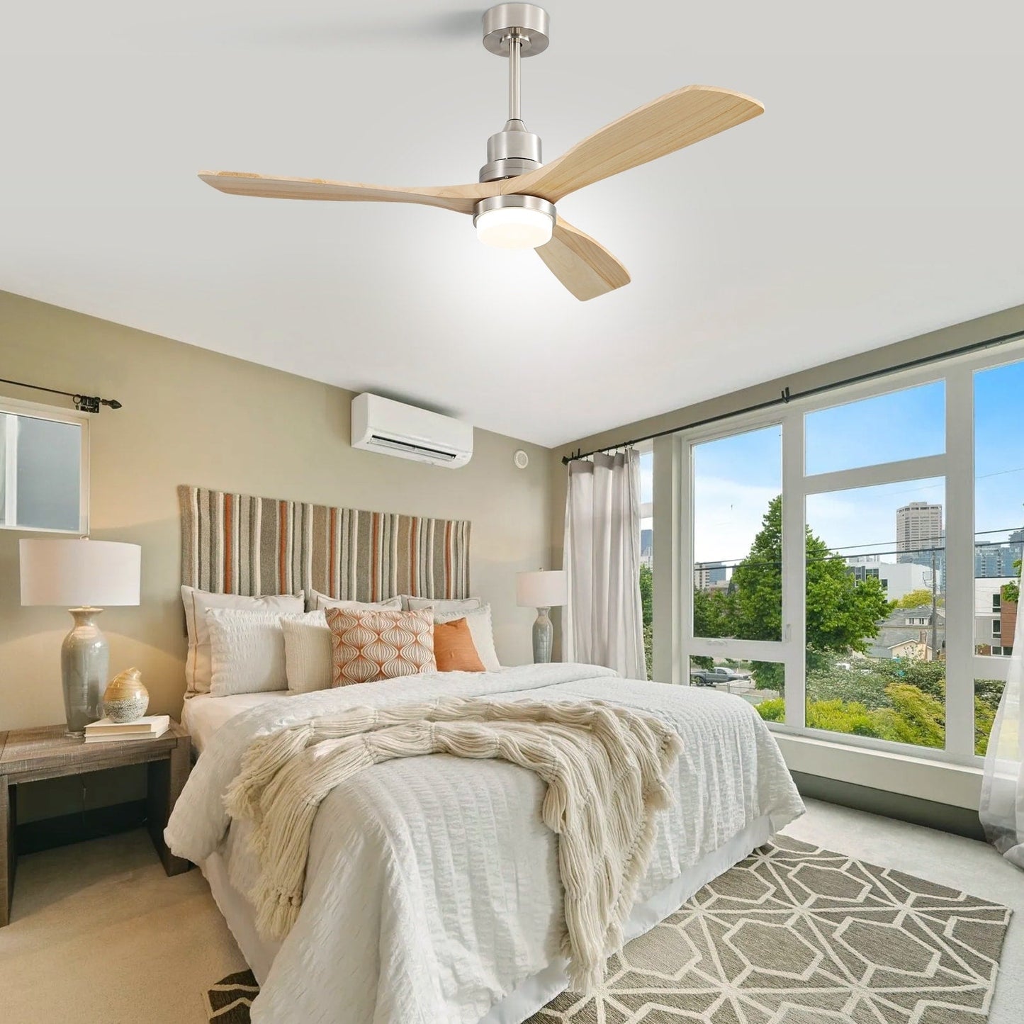 Ventilatore da soffitto in legno per interni Sofucor 52 con telecomando, luce integrata opzionale