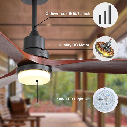 Ventilatore da soffitto in legno per interni Sofucor 52 con telecomando, luce integrata opzionale