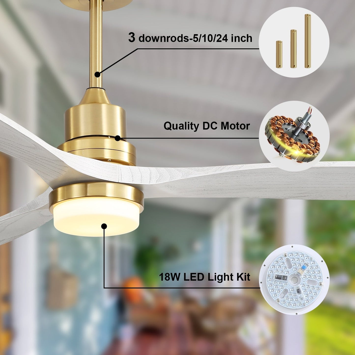 Ventilatore da soffitto in legno per interni Sofucor 52 con telecomando, luce integrata opzionale