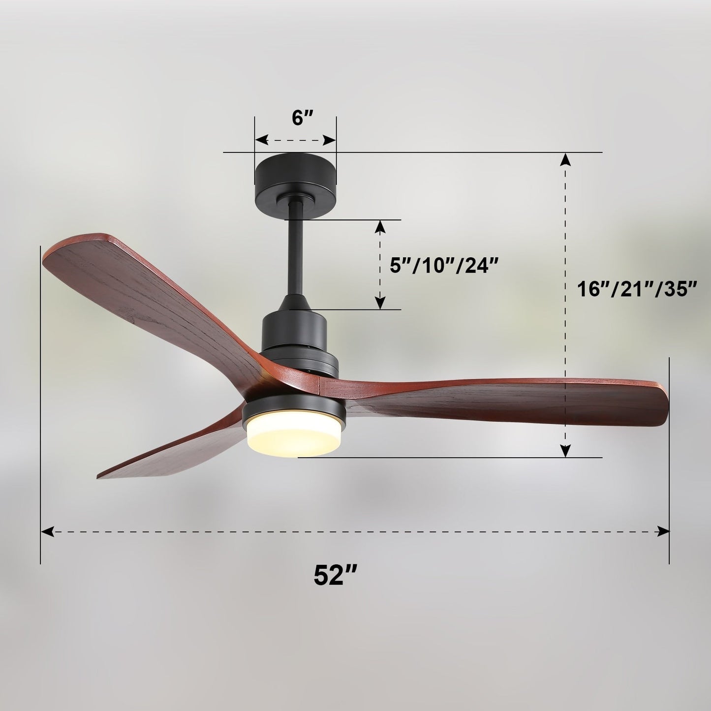 Ventilatore da soffitto in legno per interni Sofucor 52 con telecomando, luce integrata opzionale