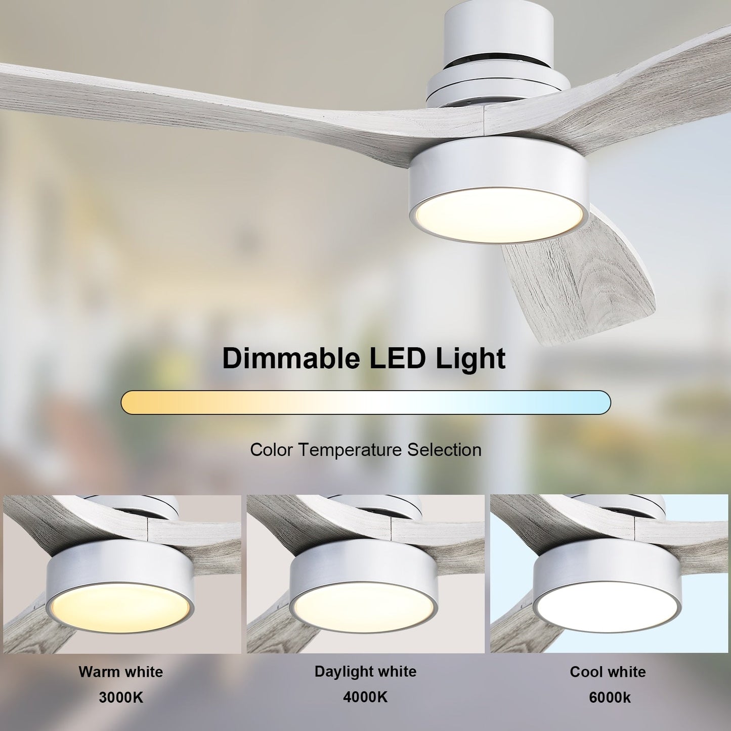 Ventilatore da soffitto in legno per interni Sofucor 52 con telecomando, luce integrata opzionale