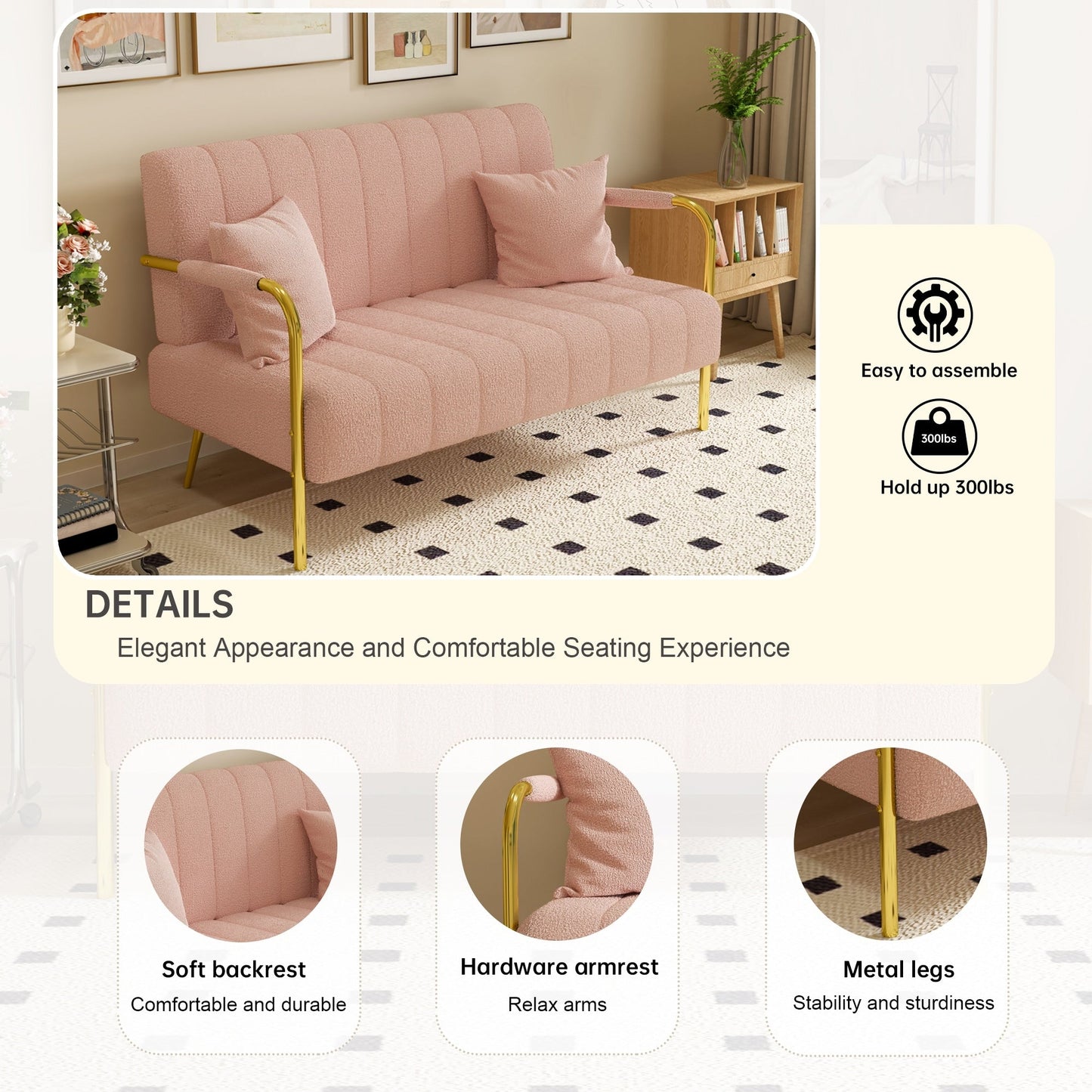 Divano in pile Teddy rosa morbido - 29,92 x 58,66 x 31,89