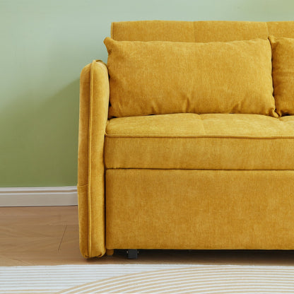 Divano letto estraibile in tessuto ciniglia giallo - 39,00 x 53,50 x 31,50