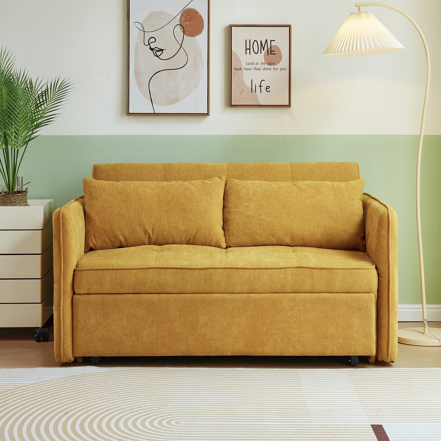 Divano letto estraibile in tessuto ciniglia giallo - 39,00 x 53,50 x 31,50