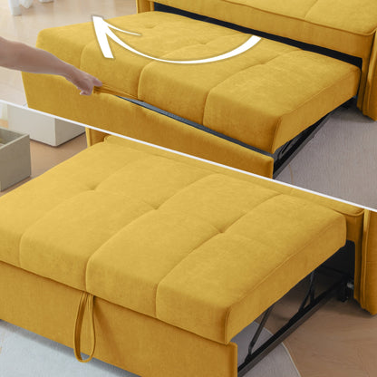Divano letto estraibile in tessuto ciniglia giallo - 39,00 x 53,50 x 31,50