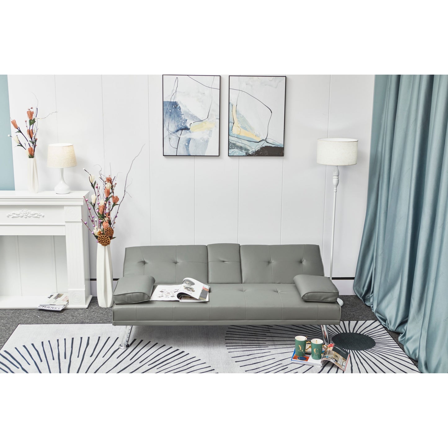 Divano letto multifunzionale in pelle bianca con tavolino - 31,00 x 67,00 x 33,00