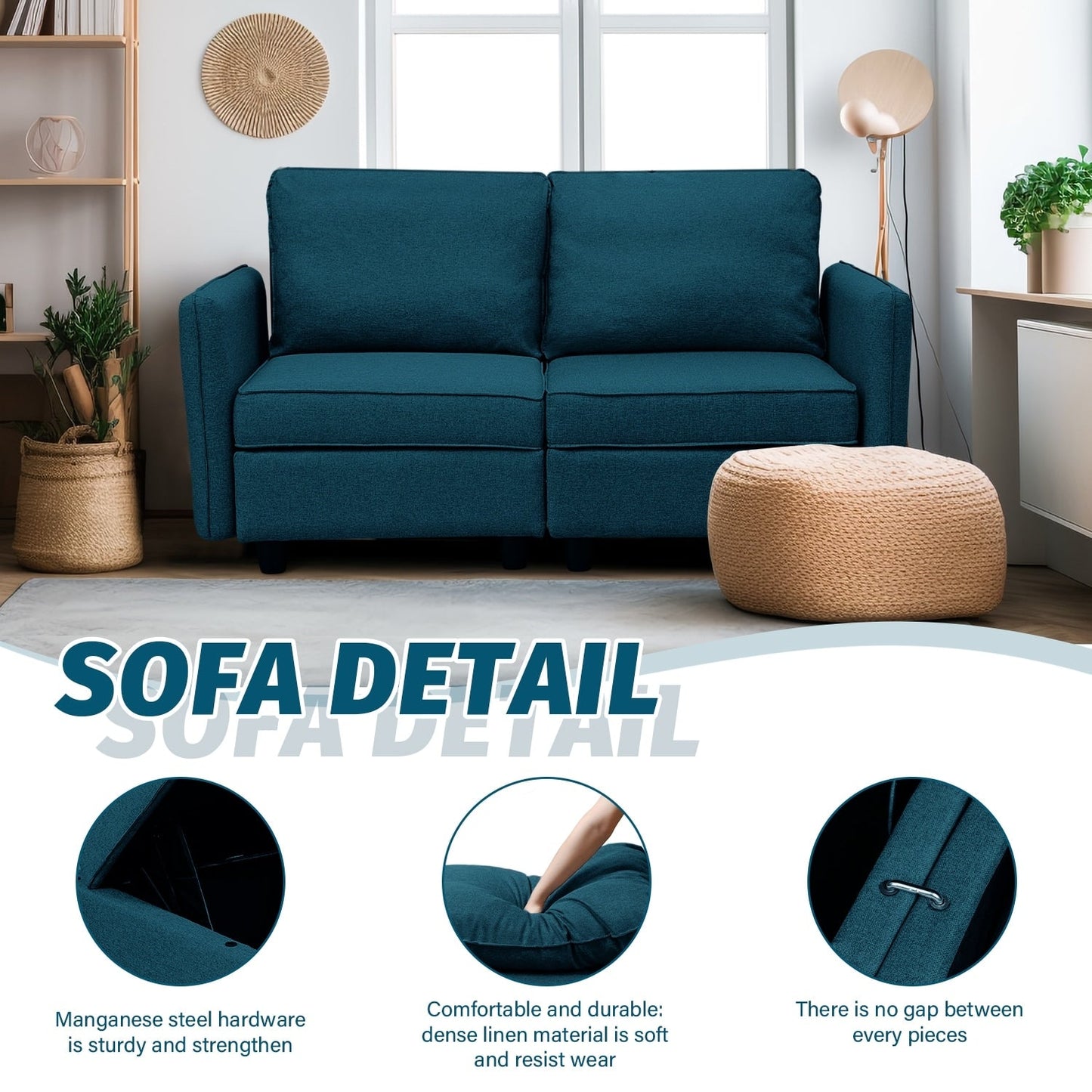 Divano con contenitore, divano imbottito con moderno tessuto di lino