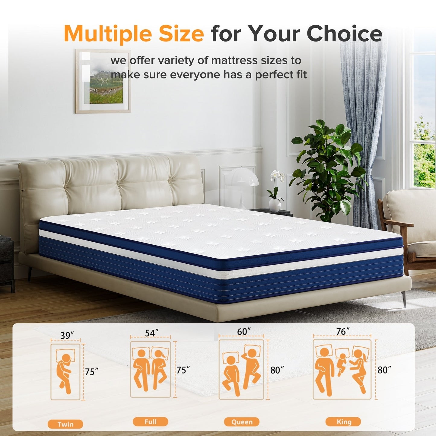 Materasso ibrido a molle insacchettate SweDrea da 10 pollici con memory foam in gel e pillow top morbido, certificato CertiPUR-US, SGS e OEKO-TEX