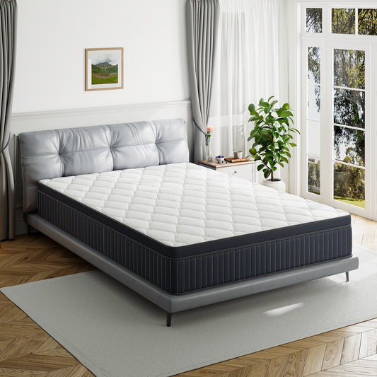 Materasso ibrido a molle insacchettate SweDrea da 12 pollici con memory foam in gel e pillow top di medie dimensioni, certificato CertiPUR-US, SGS e OEKO-TEX.