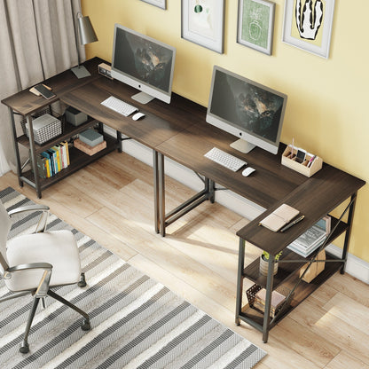 Piccola scrivania a L con ripiani portaoggetti, scrivania angolare per computer