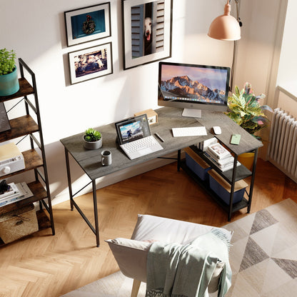 Piccola scrivania a L con ripiani portaoggetti, scrivania angolare per computer