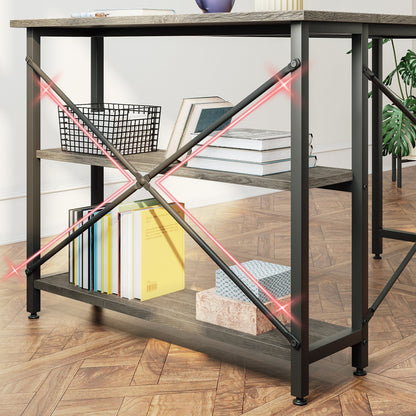 Piccola scrivania a L con ripiani portaoggetti, scrivania angolare per computer