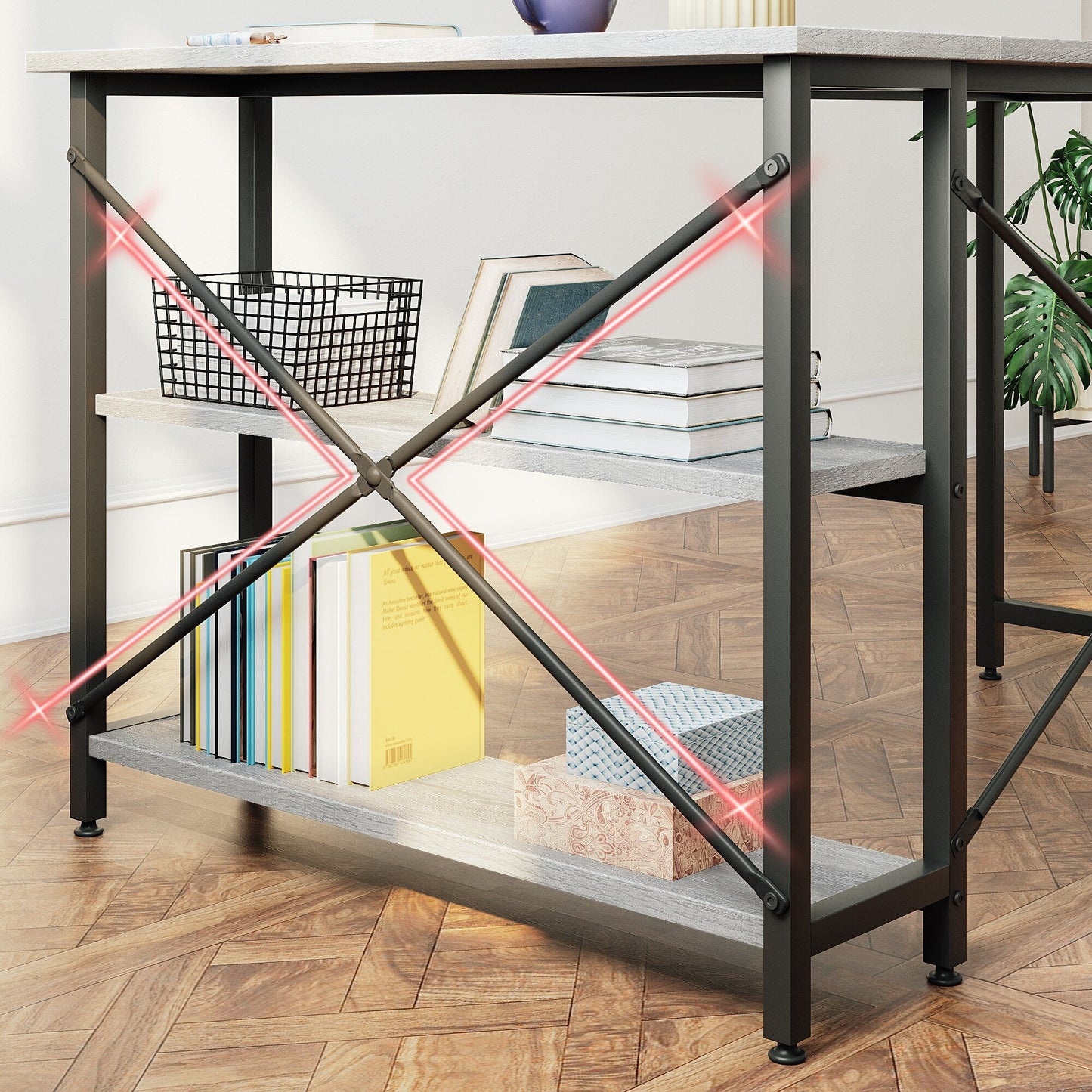 Piccola scrivania a L con ripiani portaoggetti, scrivania angolare per computer