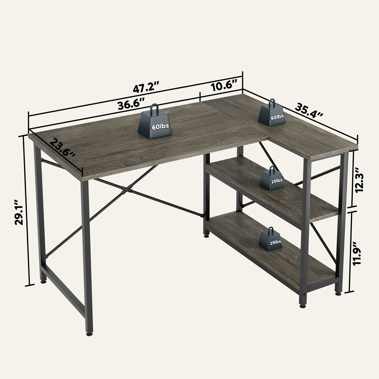 Piccola scrivania a L con ripiani portaoggetti, scrivania angolare per computer