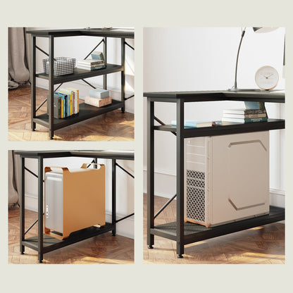 Piccola scrivania a L con ripiani portaoggetti, scrivania angolare per computer