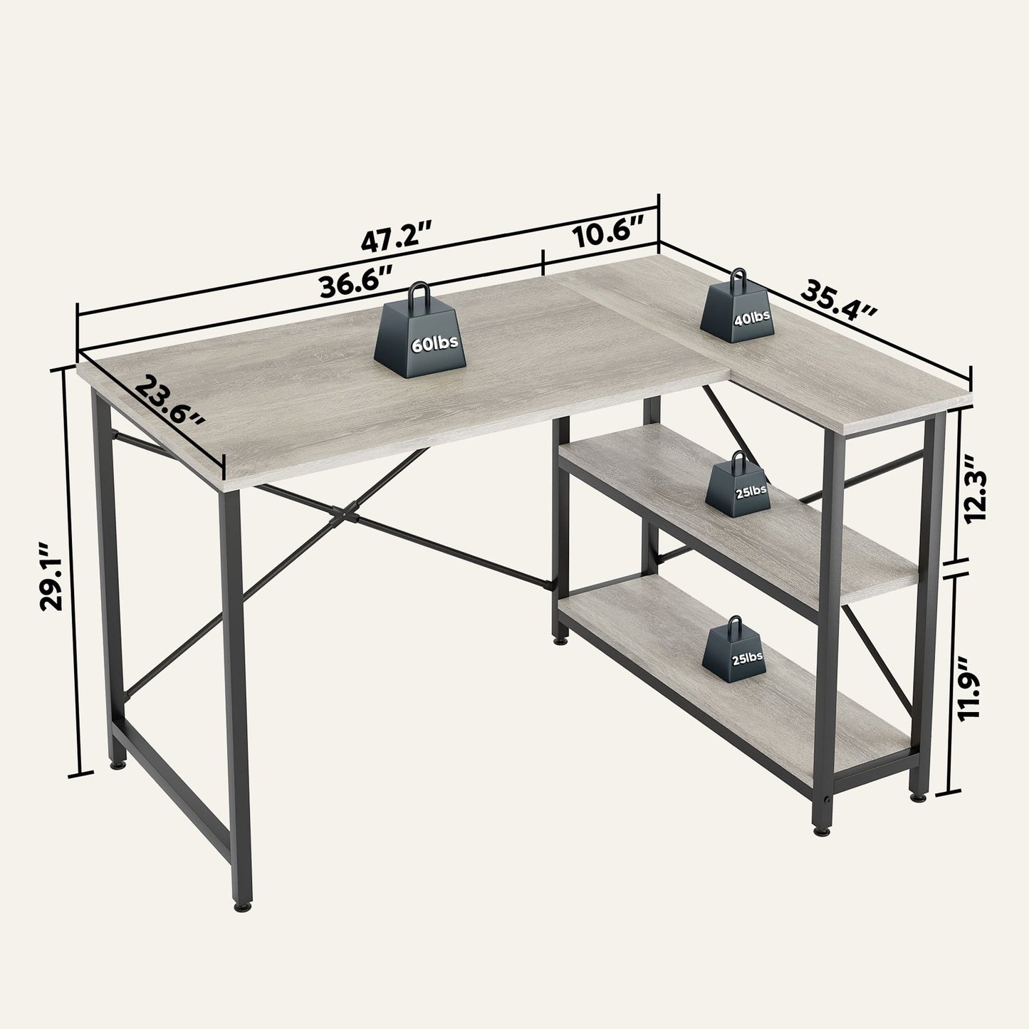 Piccola scrivania a L con ripiani portaoggetti, scrivania angolare per computer
