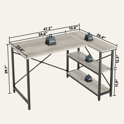 Piccola scrivania a L con ripiani portaoggetti, scrivania angolare per computer