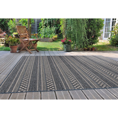 Tappeto per interni/esterni con strisce geometriche bohémien della World Rug Gallery