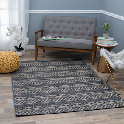 Tappeto per interni/esterni con strisce geometriche bohémien della World Rug Gallery